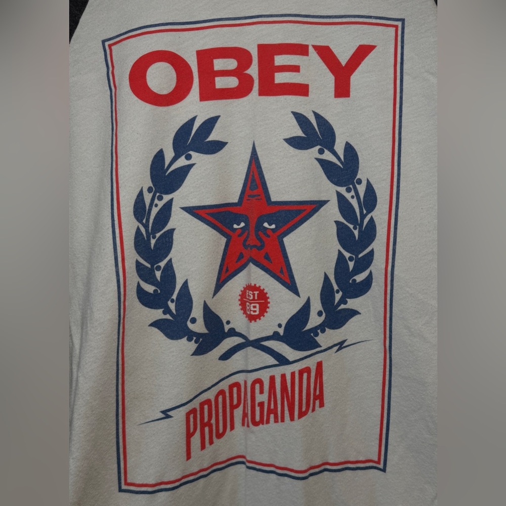 Vintage Obey Baseball Shirt Women’s Medium Made in USA - Picture 2 of 5